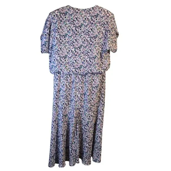 Lady Carol Purple Floral V-Neck Dress Size 14 0183 - Picture 3 of 8